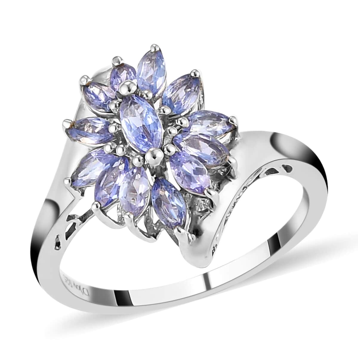 Tanzanite Bypass Flower Ring in Platinum Over Sterling Silver (Size 8.0) 1.15 ctw image number 0