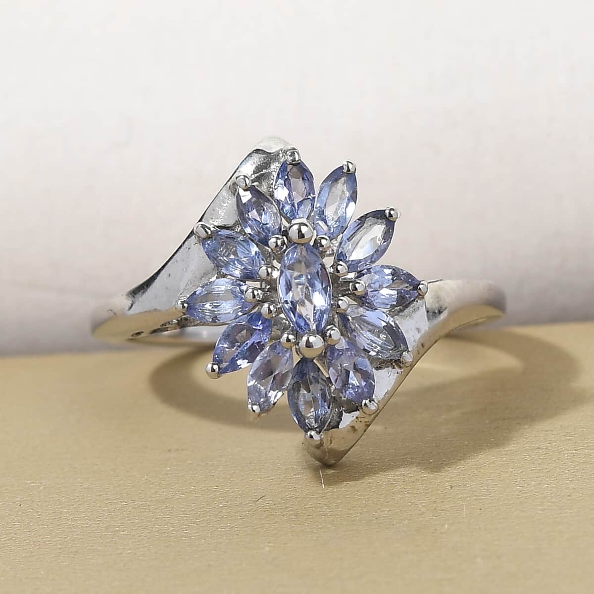 Tanzanite Bypass Flower Ring in Platinum Over Sterling Silver (Size 8.0) 1.15 ctw image number 1