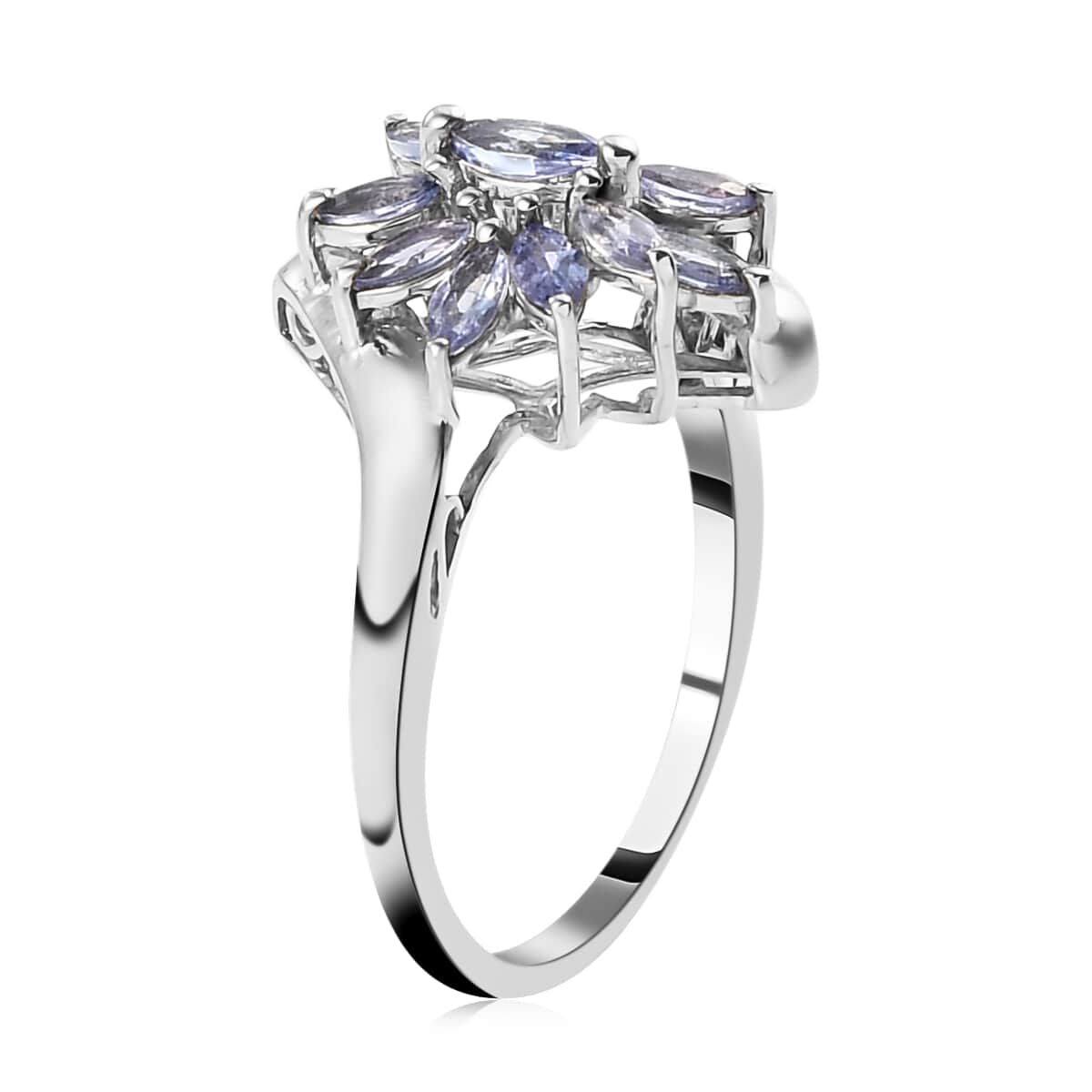 Tanzanite Bypass Flower Ring in Platinum Over Sterling Silver (Size 8.0) 1.15 ctw image number 3