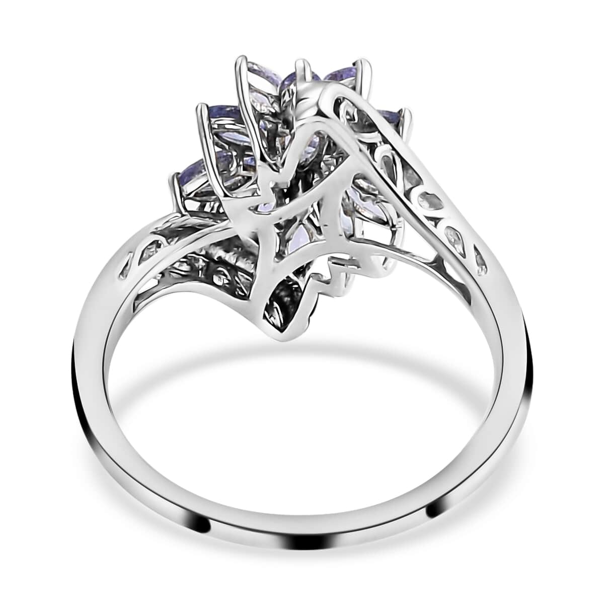 Tanzanite Bypass Flower Ring in Platinum Over Sterling Silver (Size 8.0) 1.15 ctw image number 4