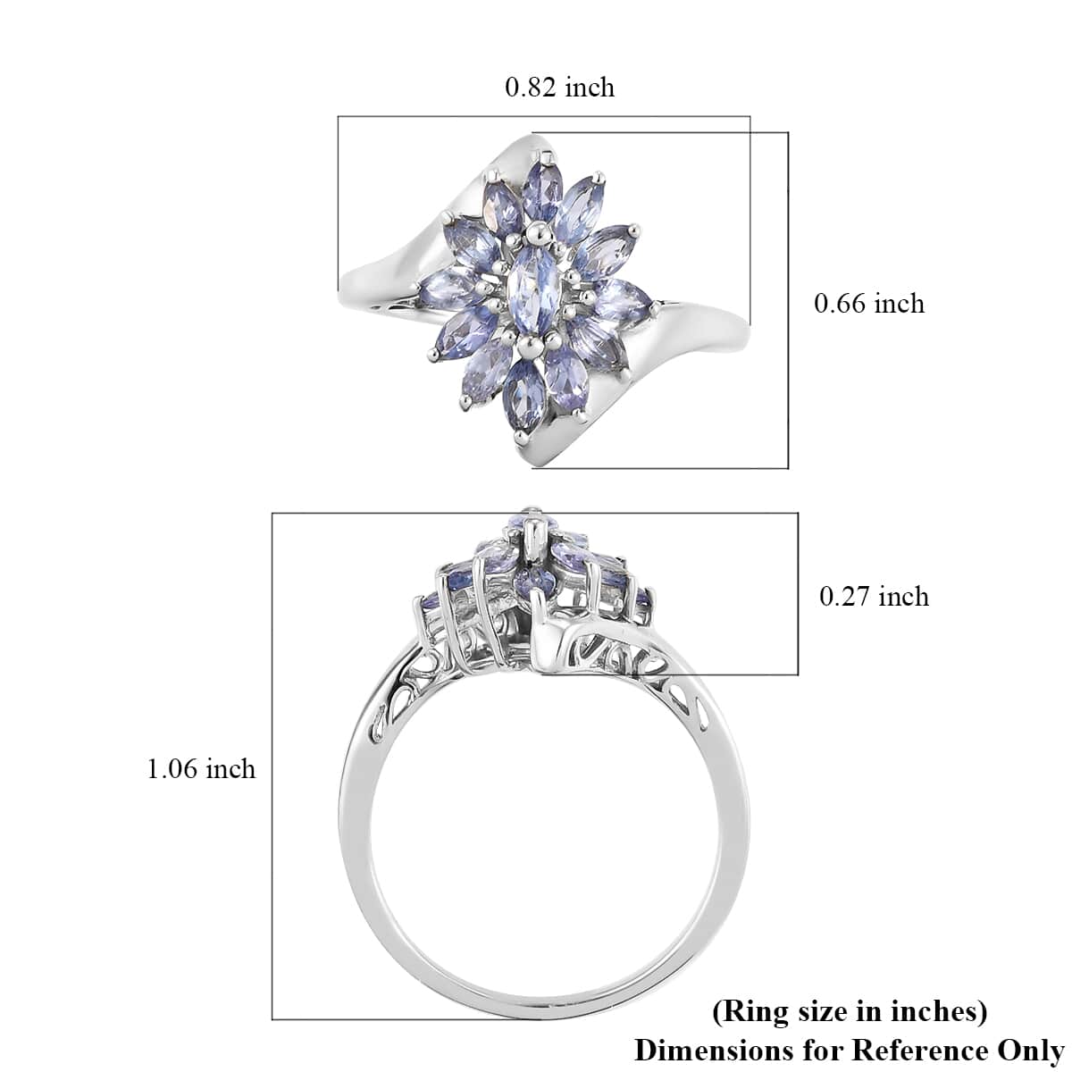 Tanzanite Bypass Flower Ring in Platinum Over Sterling Silver (Size 8.0) 1.15 ctw image number 5