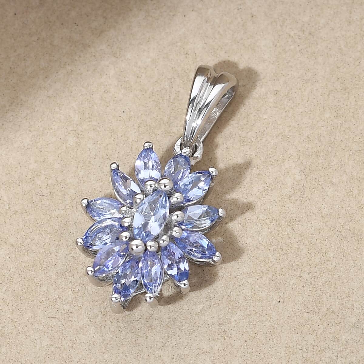 Tanzanite Floral Pendant in Platinum Over Sterling Silver 1.15 ctw image number 1