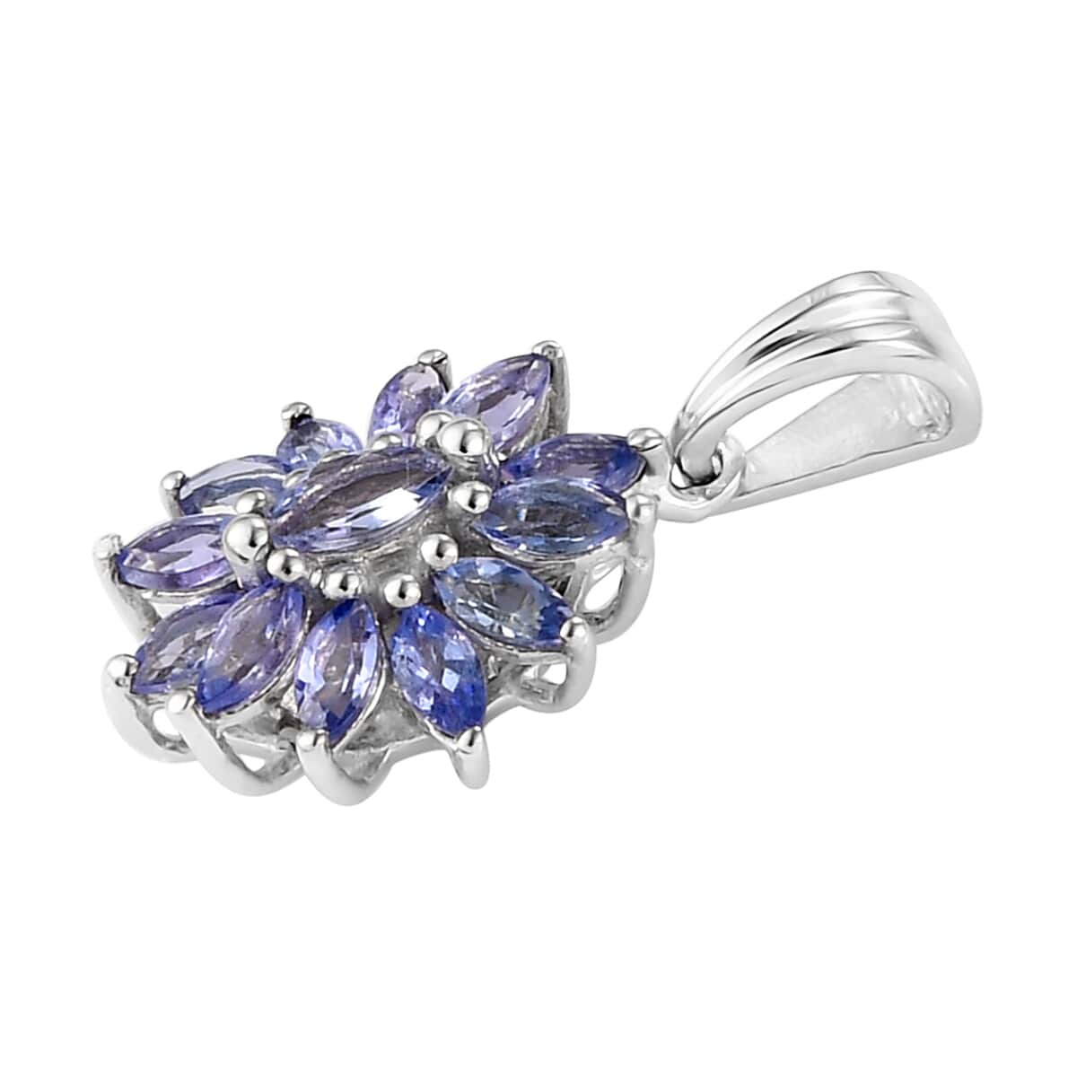 Tanzanite Floral Pendant in Platinum Over Sterling Silver 1.15 ctw image number 2