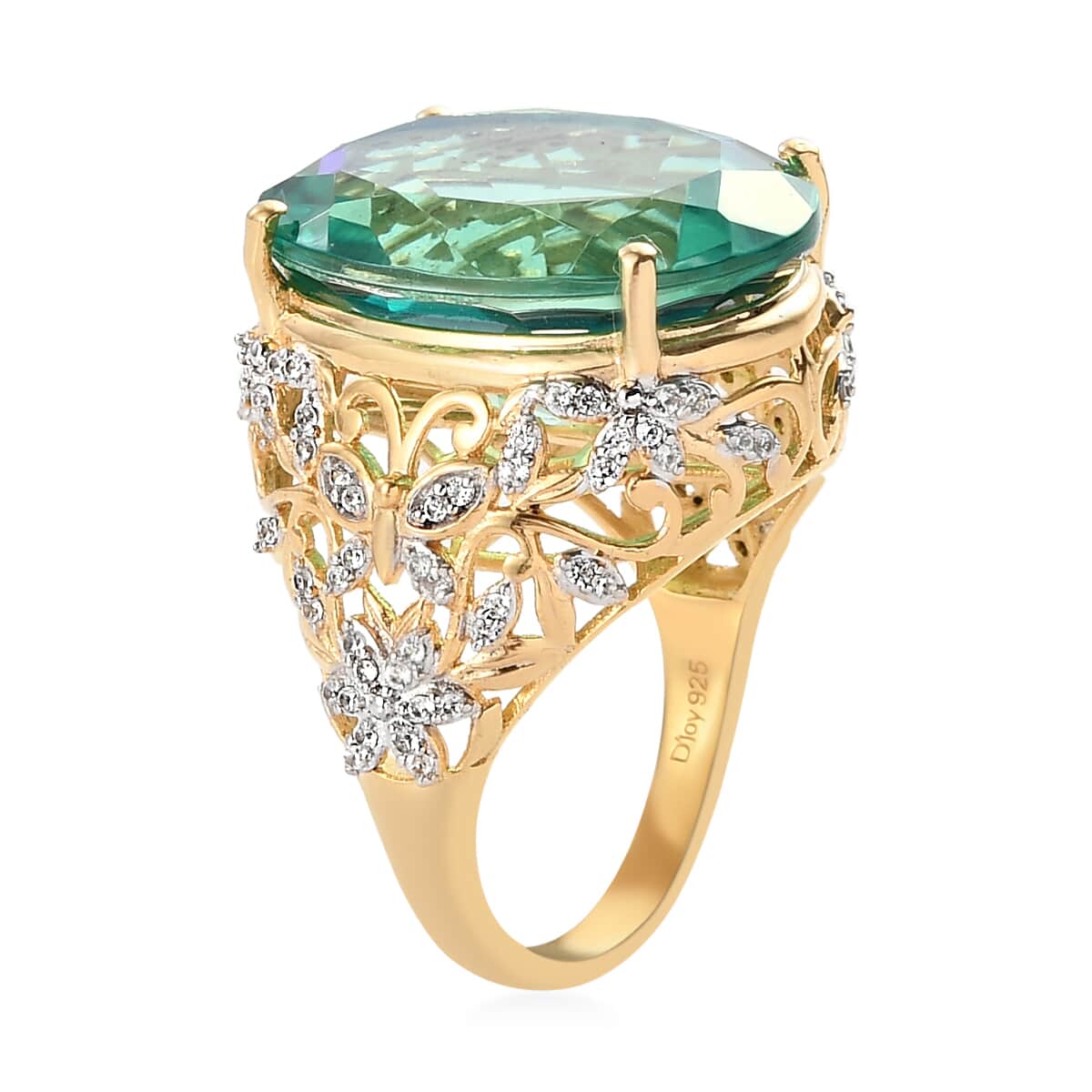 Peacock Quartz and Natural White Zircon Ring in Vermeil Yellow Gold Over Sterling Silver 16.75 ctw image number 3