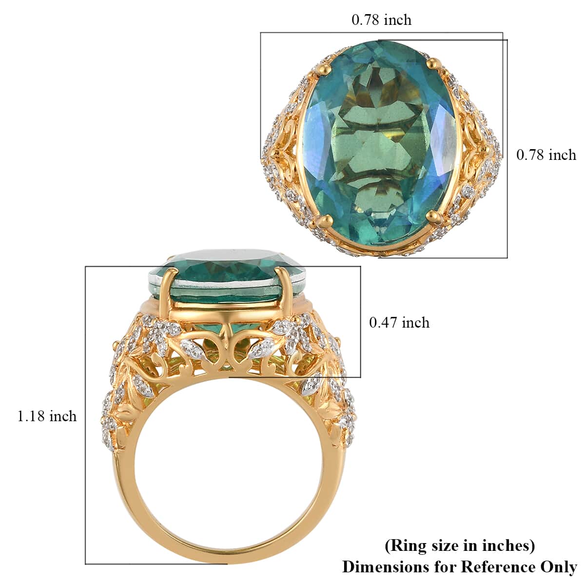 Peacock Quartz and Natural White Zircon Ring in Vermeil Yellow Gold Over Sterling Silver 16.75 ctw image number 5