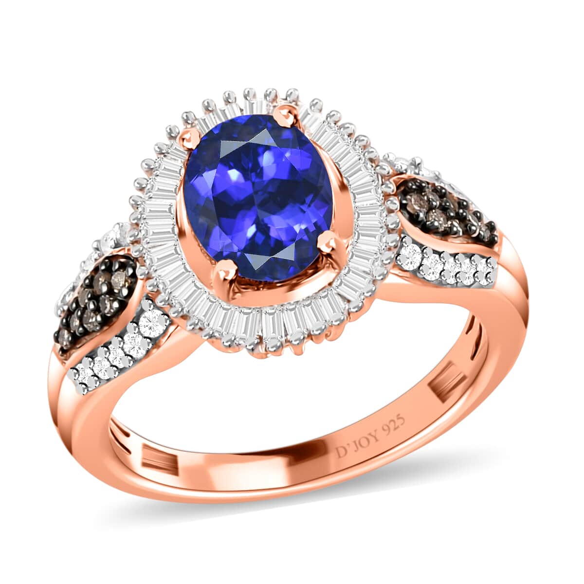 Tanzanite, Natural Champagne and White Diamond Ring in Vermeil Rose Gold Over Sterling Silver (Size 7.0) 1.50 ctw image number 0