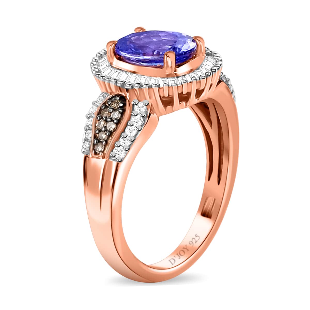 Tanzanite, Natural Champagne and White Diamond Ring in Vermeil Rose Gold Over Sterling Silver (Size 7.0) 1.50 ctw image number 3