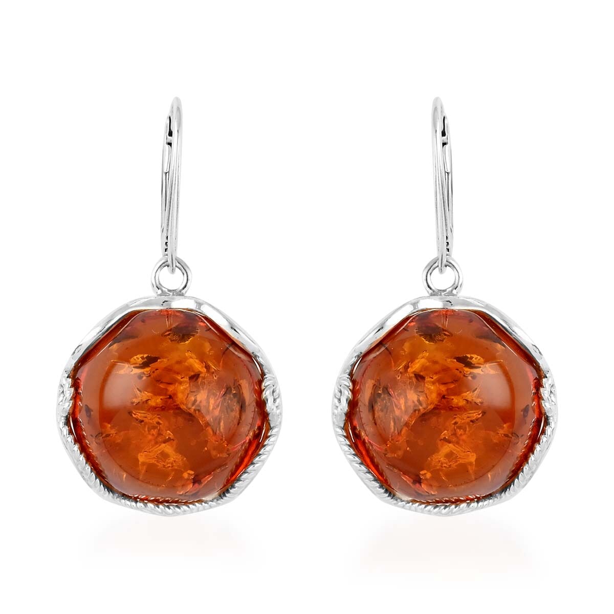 Baltic Amber Round Dangle Earrings in Sterling Silver 12.7 Grams image number 0