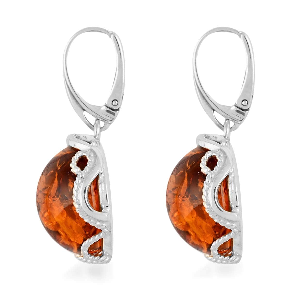 Baltic Amber Round Dangle Earrings in Sterling Silver 12.7 Grams image number 3