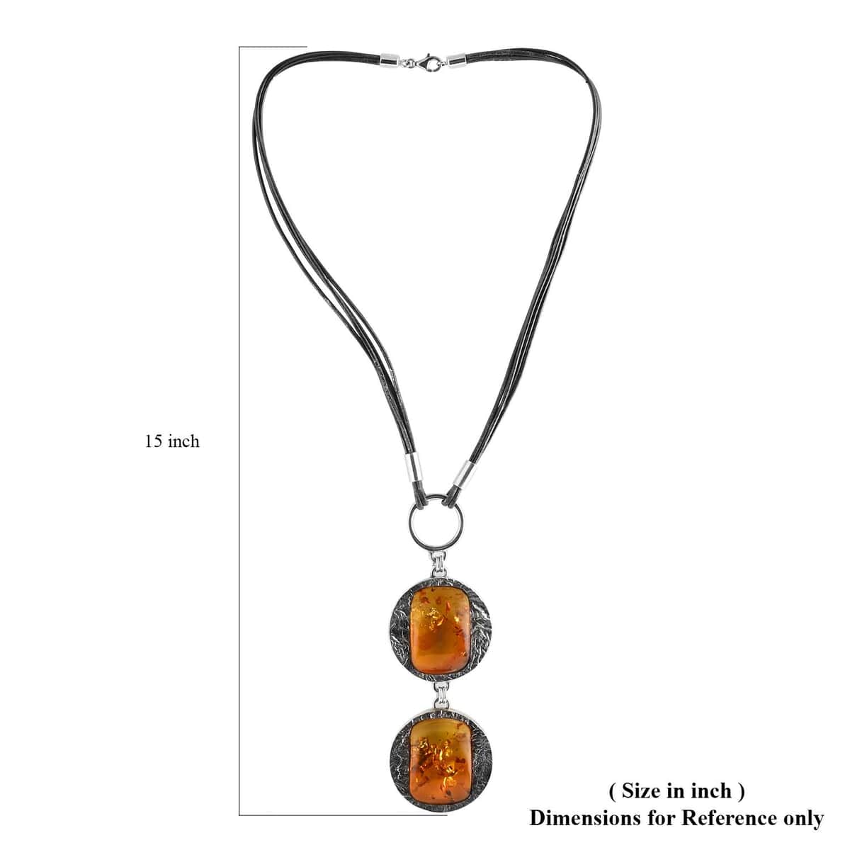 Baltic Amber Leather Cord Necklace 18 Inches in Rhodium Over Sterling Silver image number 3