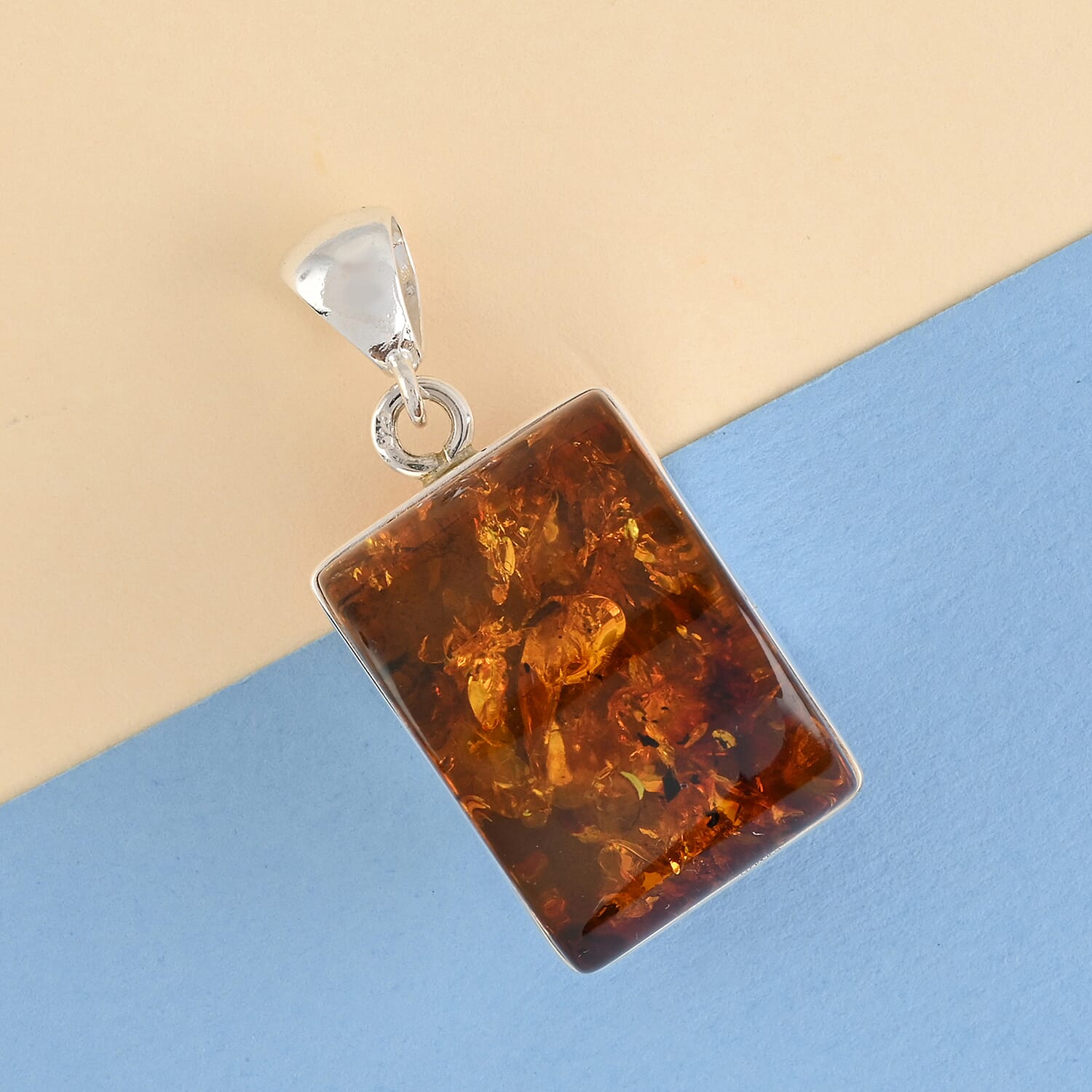 Baltic Amber Crescent Shaped Pendant in Sterling Silver 10.90 Grams