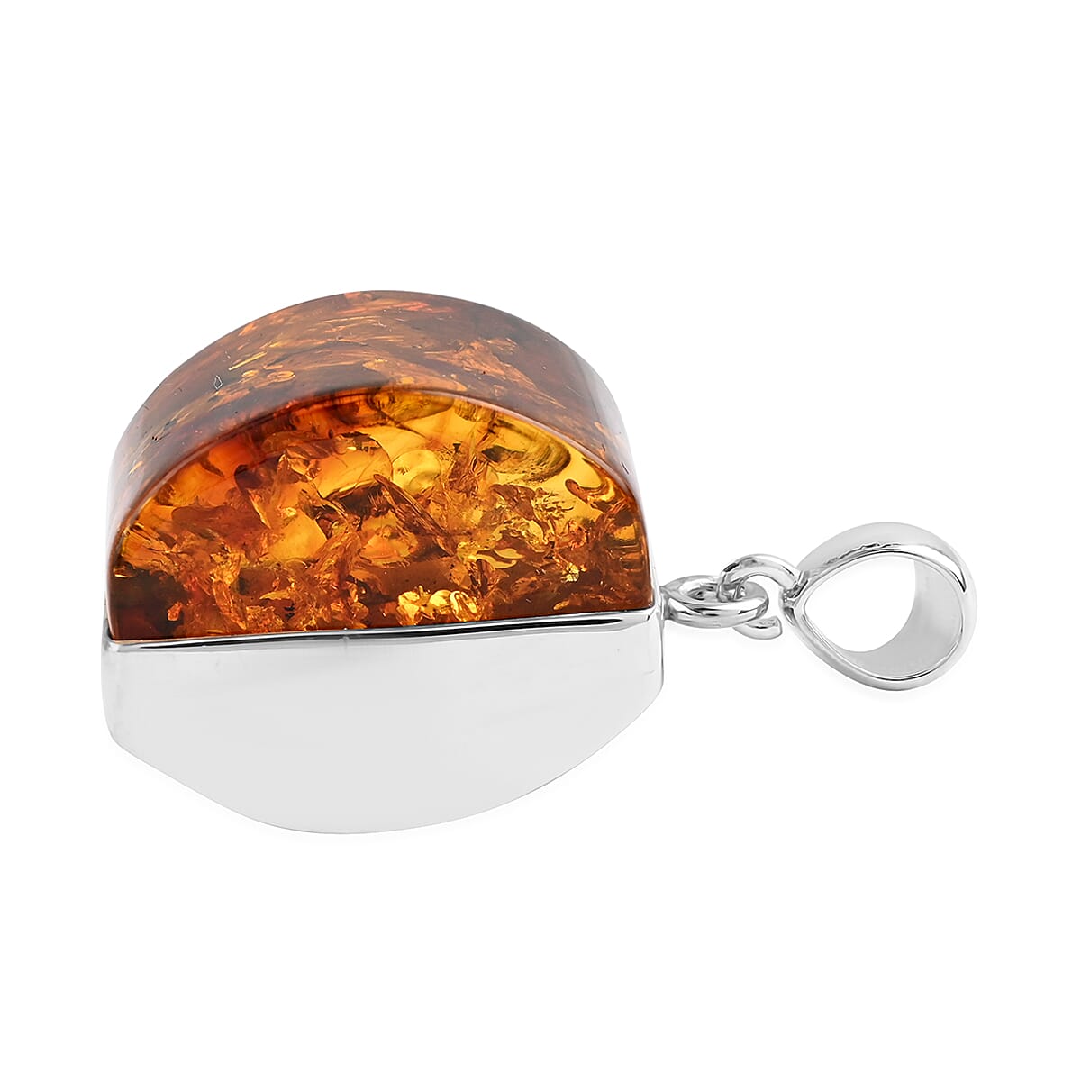 Baltic Amber Crescent Shaped Pendant in Sterling Silver 10.90 Grams
