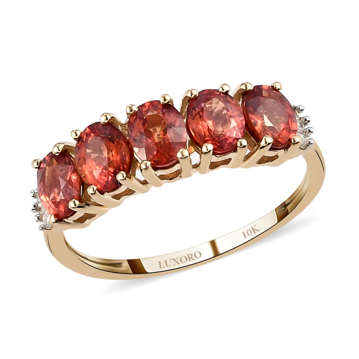 LUXORO 10K Yellow Gold AAA Red Sapphire and Diamond 5 Stone Ring (Size 10.0) 1.65 ctw image number 0
