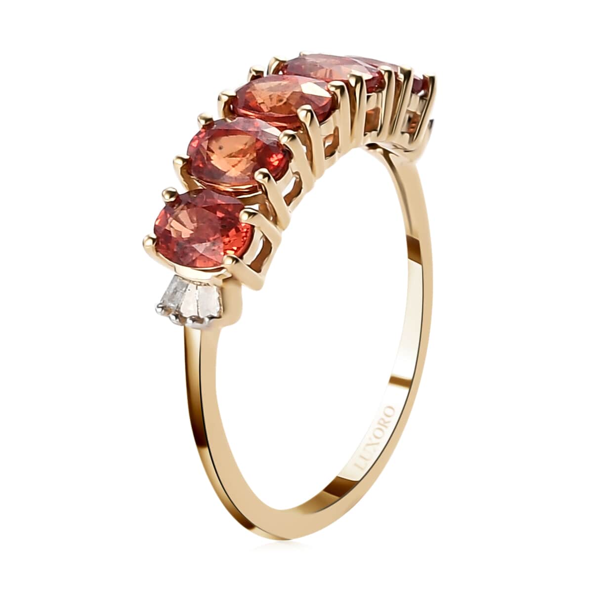 LUXORO 10K Yellow Gold AAA Red Sapphire and Diamond 5 Stone Ring (Size 10.0) 1.65 ctw image number 3