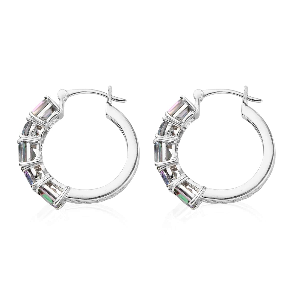 Northern Lights Mystic Topaz Hoop Earrings in Platinum Over Sterling Silver 7.25 ctw image number 3