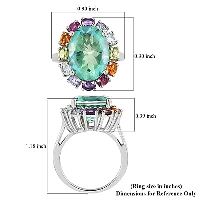 Peacock Quartz and Multi Gemstone Halo Ring in Platinum Over Sterling Silver (Size 9.0) 10.90 ctw