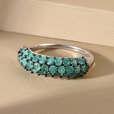Socoto Emerald 3 Row Band Ring in Platinum Over Sterling Silver (Size 11.0) 2.25 ctw
