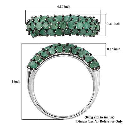 Socoto Emerald 3 Row Band Ring in Platinum Over Sterling Silver (Size 11.0) 2.25 ctw