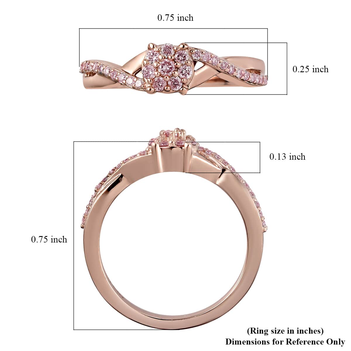 Natural Pink Diamond I3 Infinity Shank Ring in Vermeil Rose Gold Over Sterling Silver 0.25 ctw image number 5