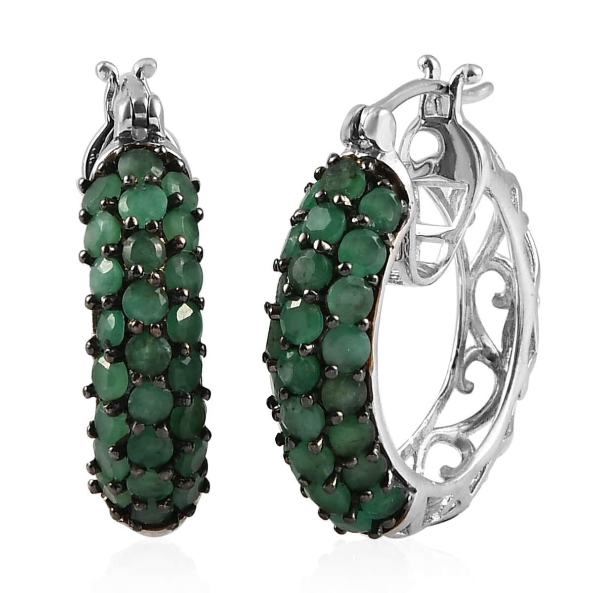 Socoto Emerald Hoop Earrings in Platinum Over Sterling Silver 3.90 ctw image number 0