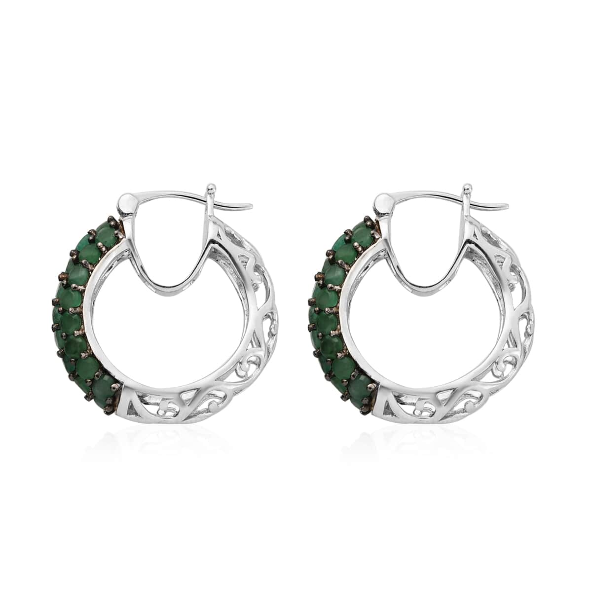 Socoto Emerald Hoop Earrings in Platinum Over Sterling Silver 3.90 ctw image number 3