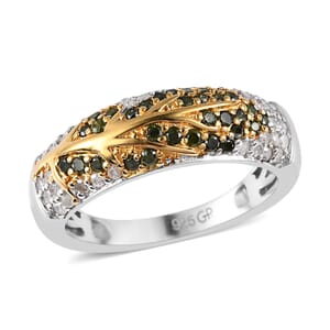 GP Italian Garden Collection Green Diamond and Diamond Tree of Life Ring in Vermeil Yellow Gold and Platinum Over Sterling Silver (Size 7.0) 0.50 ctw