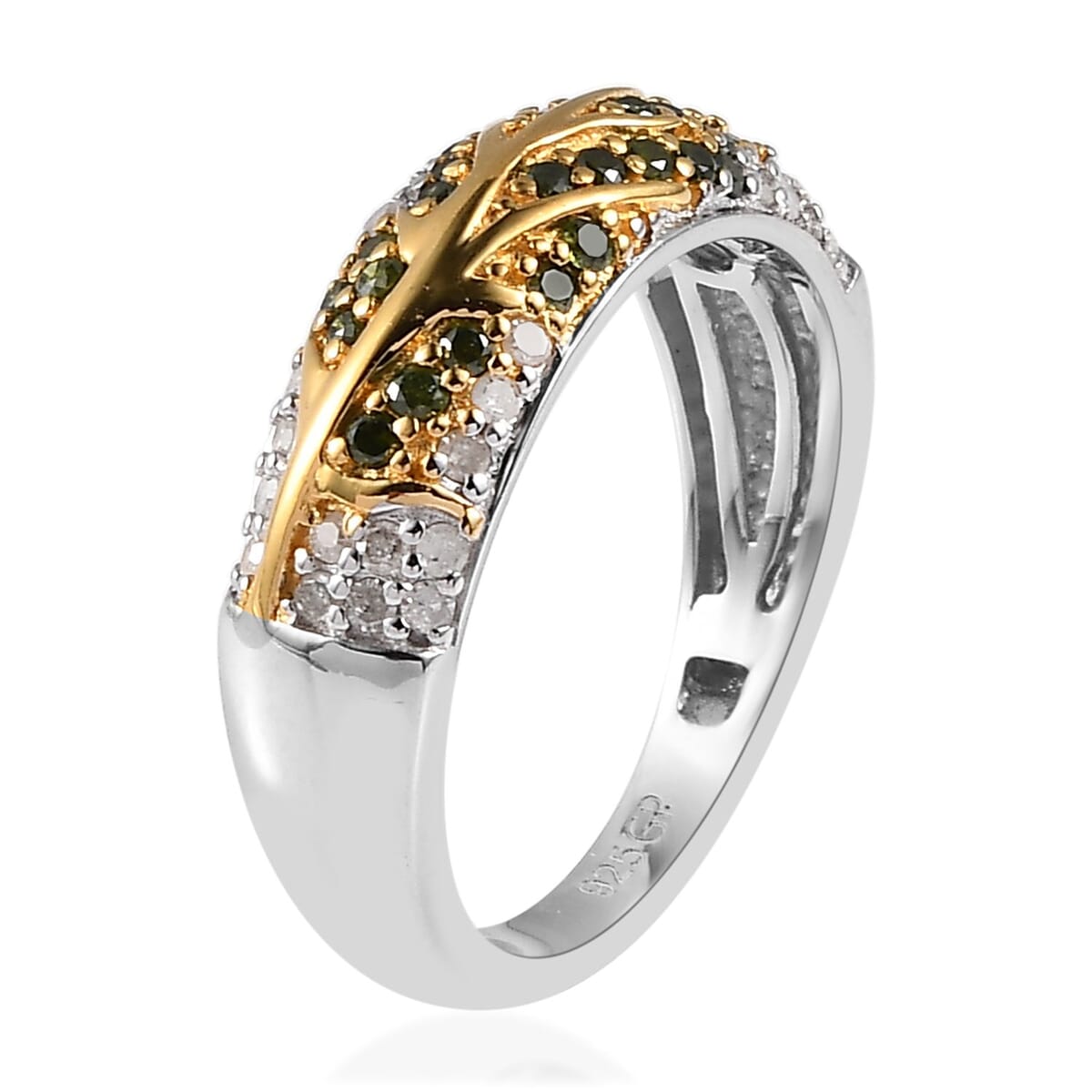 GP Italian Garden Collection Green Diamond and Diamond Tree of Life Ring in Vermeil Yellow Gold and Platinum Over Sterling Silver (Size 7.0) 0.50 ctw image number 3