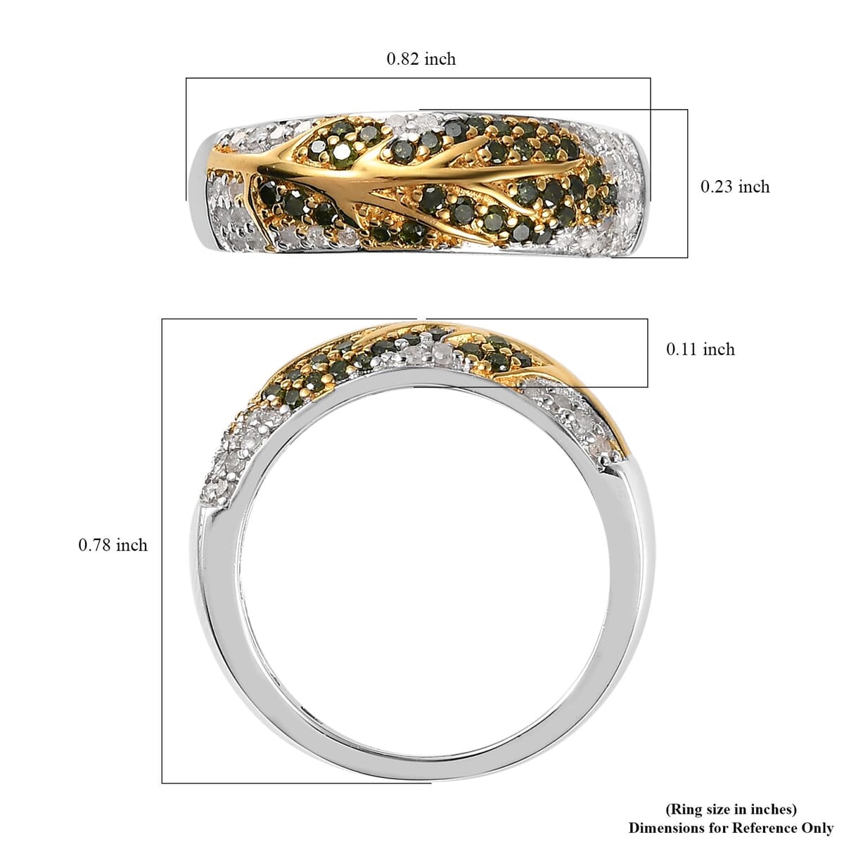 GP Italian Garden Collection Green Diamond and Diamond Tree of Life Ring in Vermeil Yellow Gold and Platinum Over Sterling Silver (Size 7.0) 0.50 ctw image number 5
