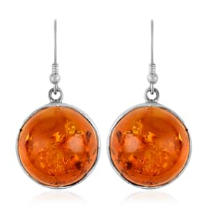 Baltic Amber Round Dangle Earrings in Sterling Silver 10.90 Grams