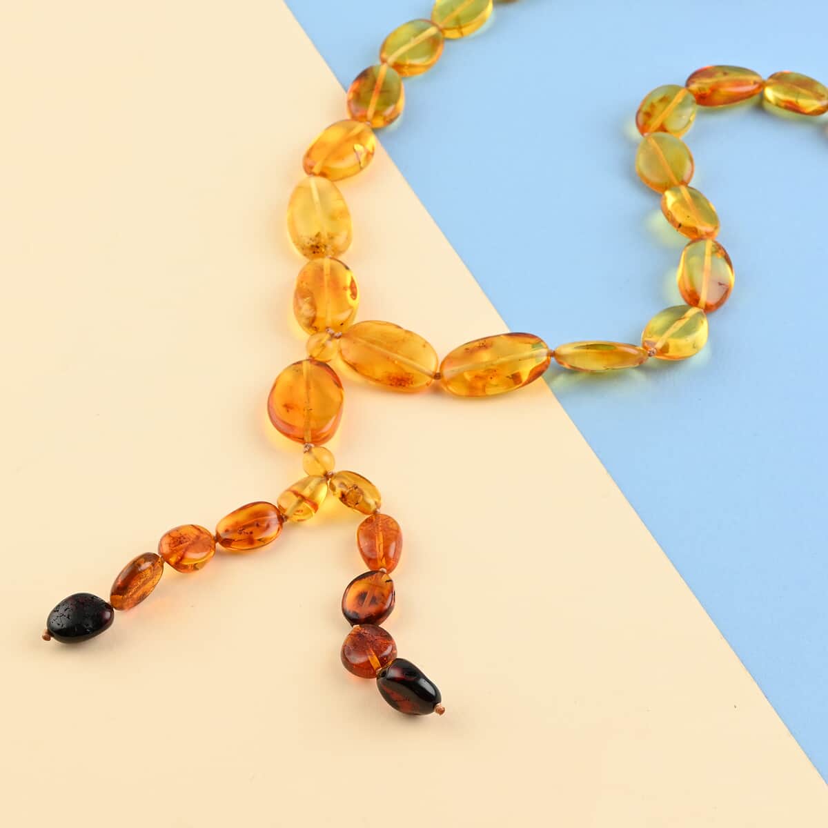 Multi Color Amber Beaded Tassel Necklace 34 Inches image number 1