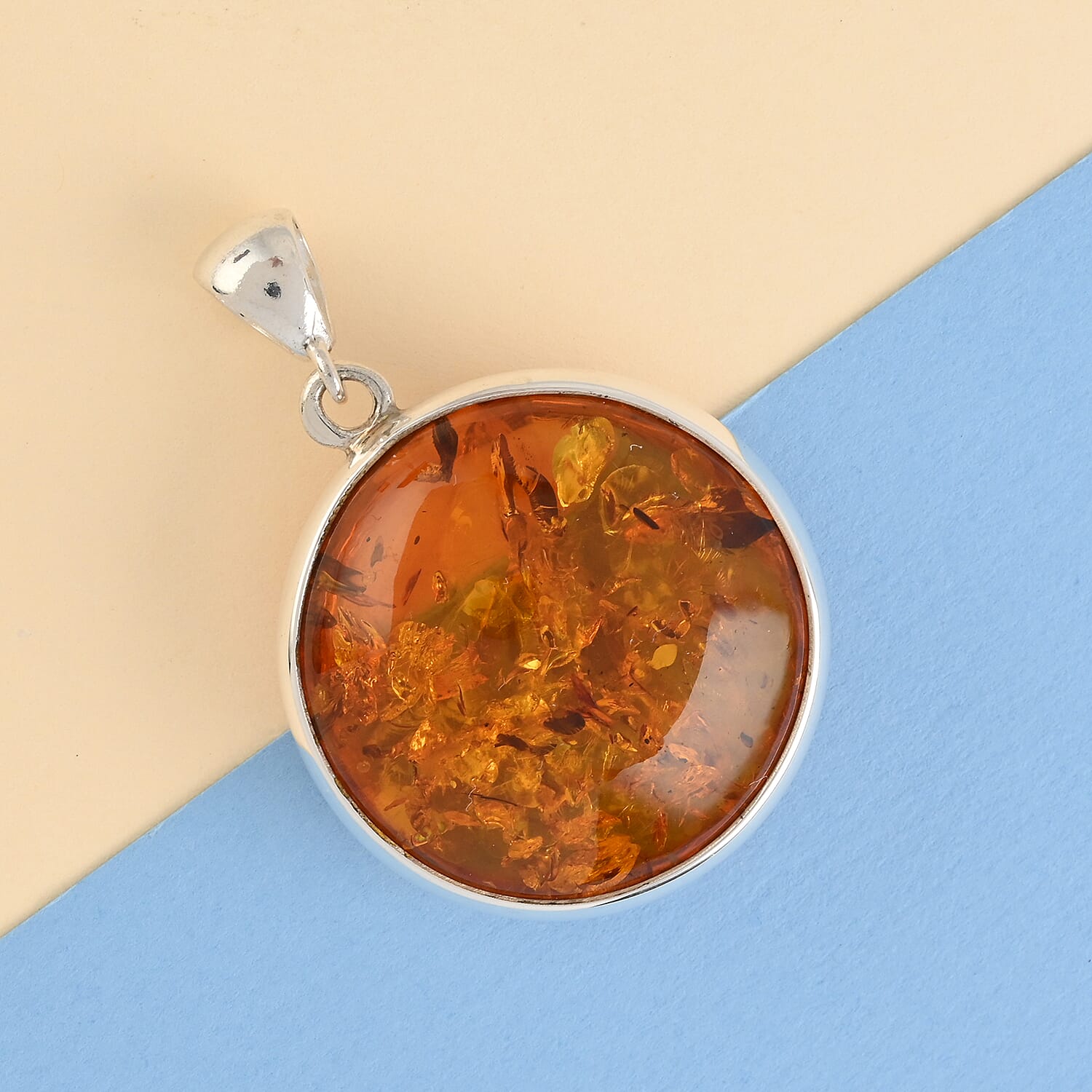 Baltic Amber Round Pendant in Sterling Silver