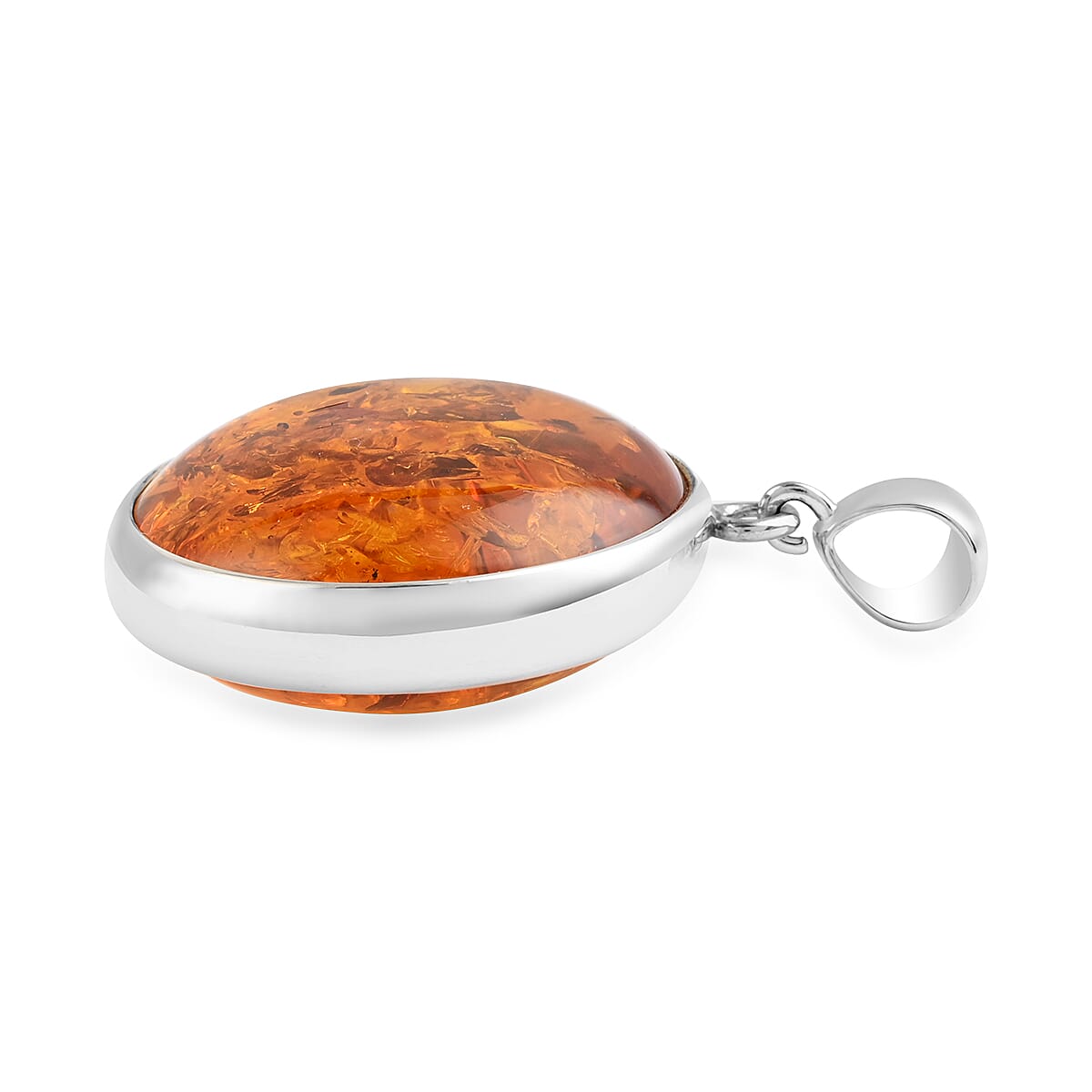 Baltic Amber Round Pendant in Sterling Silver