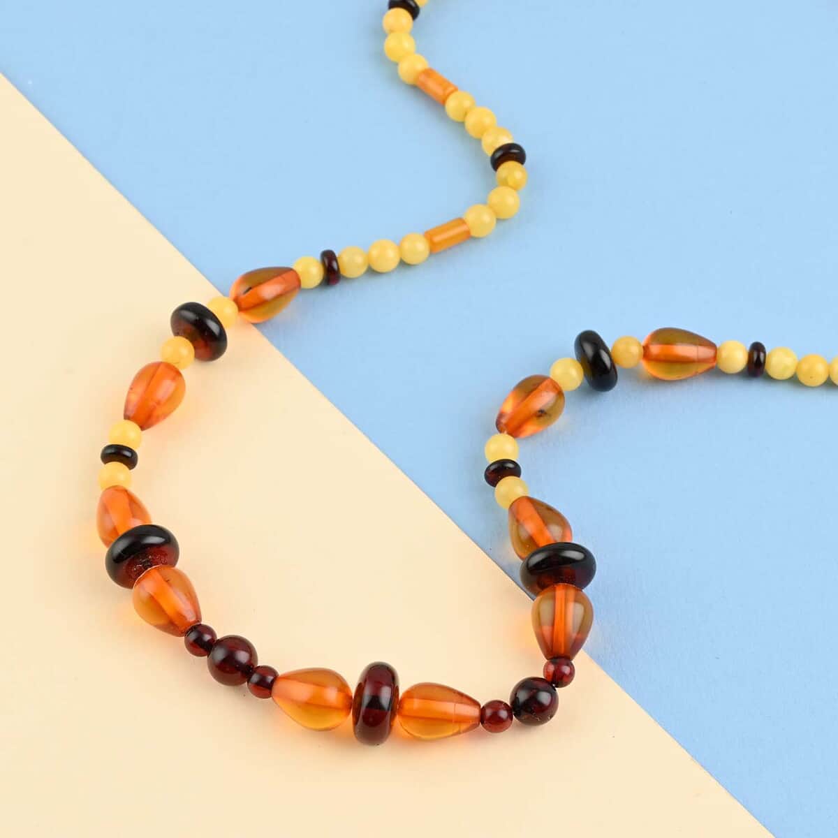 Multi Color Amber Beaded Necklace 24 Inches in Sterling Silver image number 1