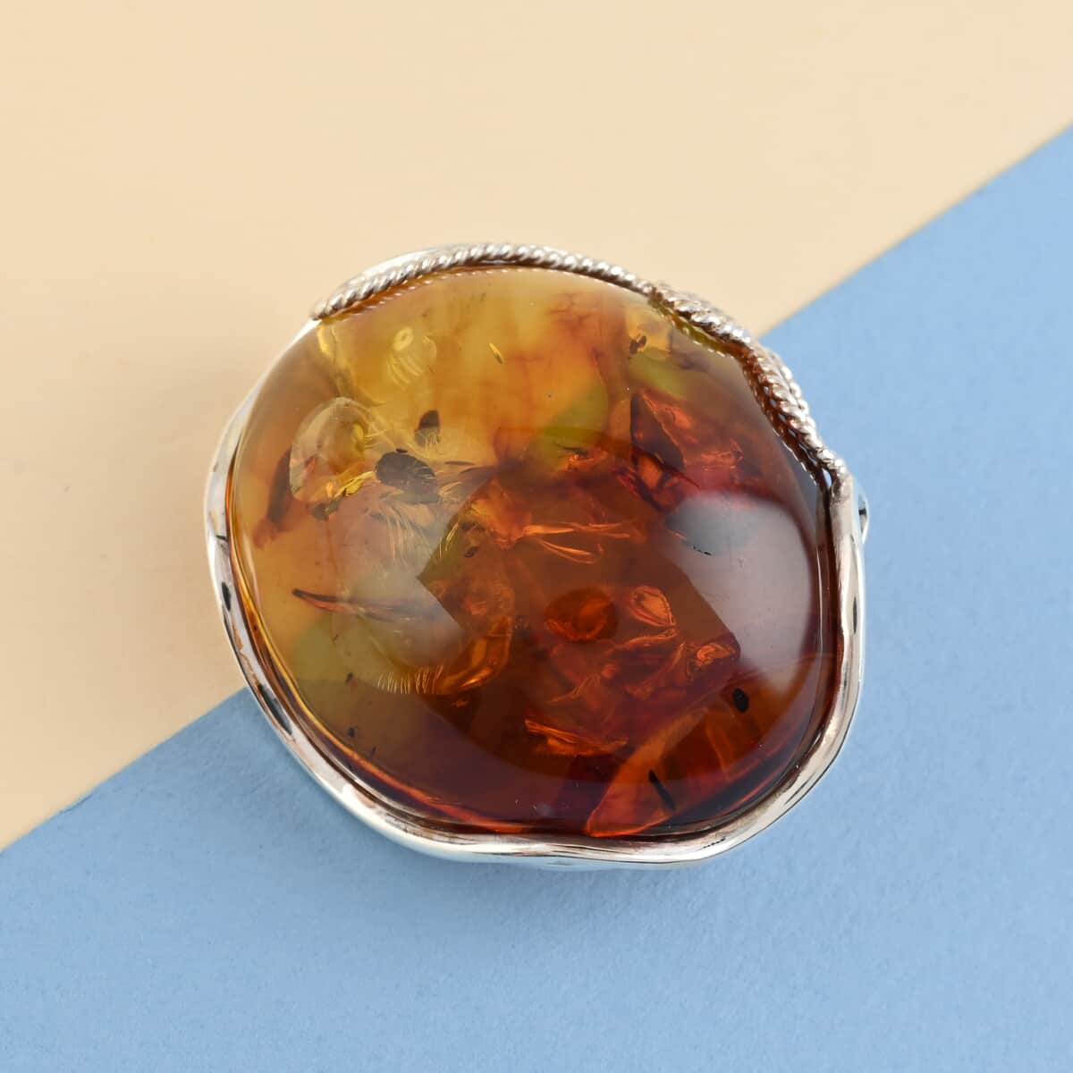 Baltic Amber Free Shape Multi Use Brooch in Sterling Silver 15.9 Grams image number 1
