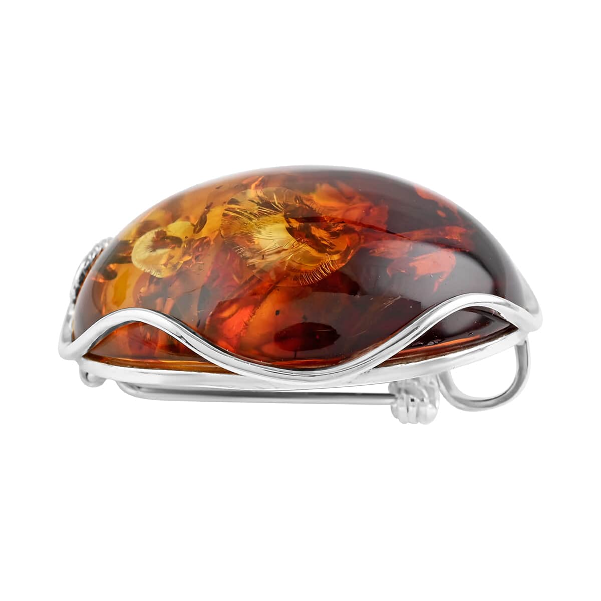 Baltic Amber Free Shape Multi Use Brooch in Sterling Silver 15.9 Grams image number 2
