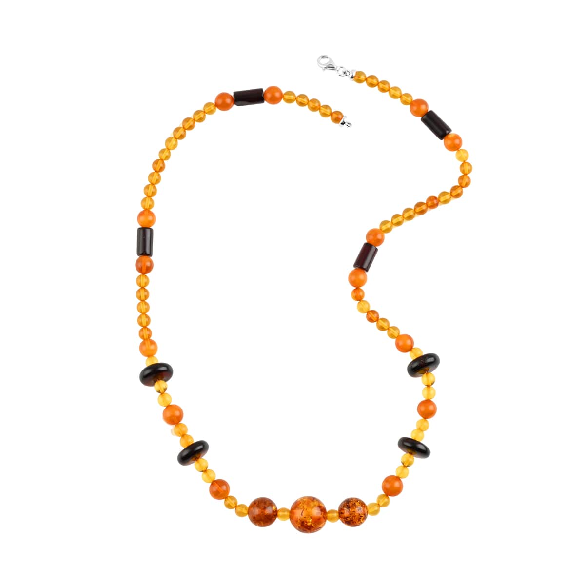 Multi Color Amber Beaded Necklace 24 Inches in Sterling Silver image number 0
