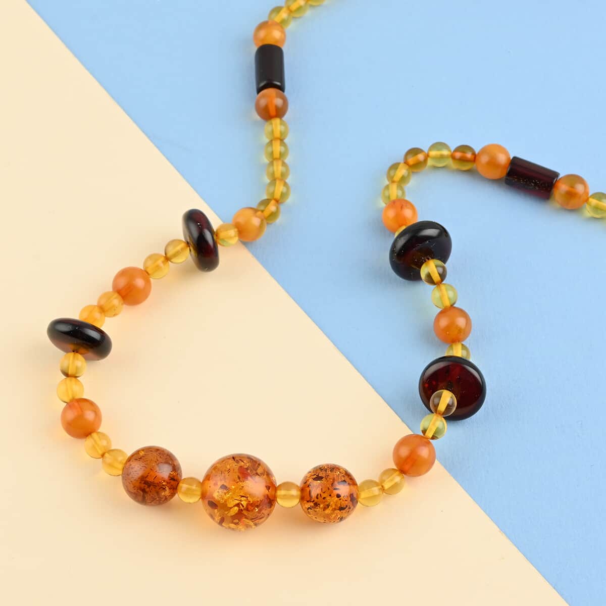 Multi Color Amber Beaded Necklace 24 Inches in Sterling Silver image number 1