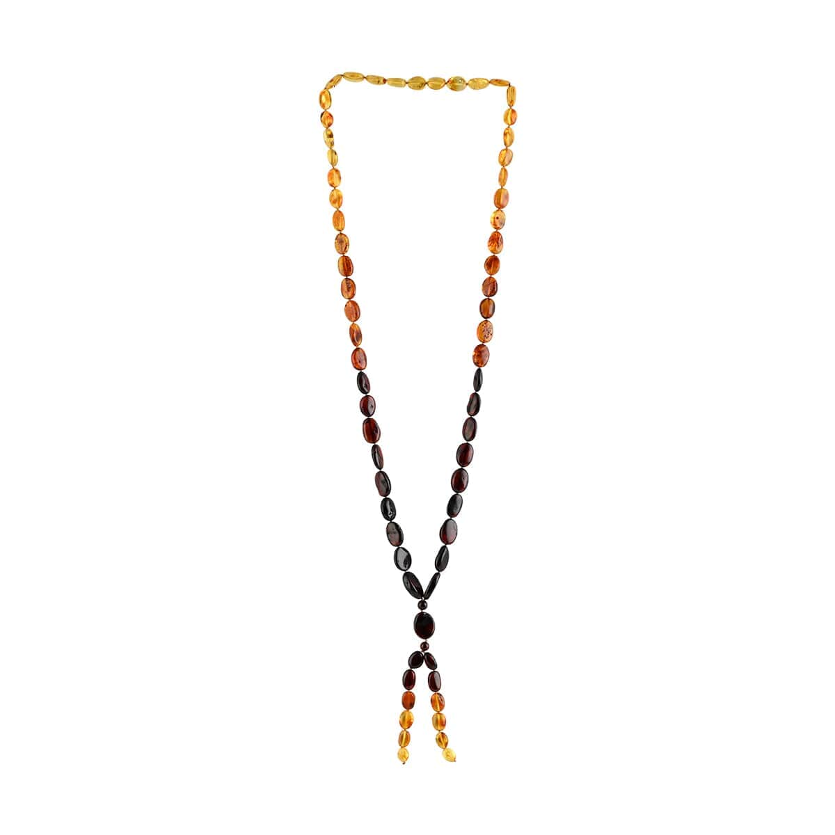 Multi Color Amber Beaded Necklace with Tassels 32 Inches in Sterling Silver image number 0