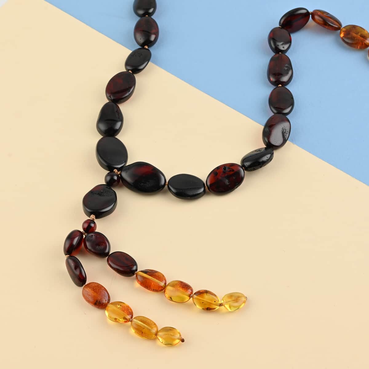 Multi Color Amber Beaded Necklace with Tassels 32 Inches in Sterling Silver image number 1