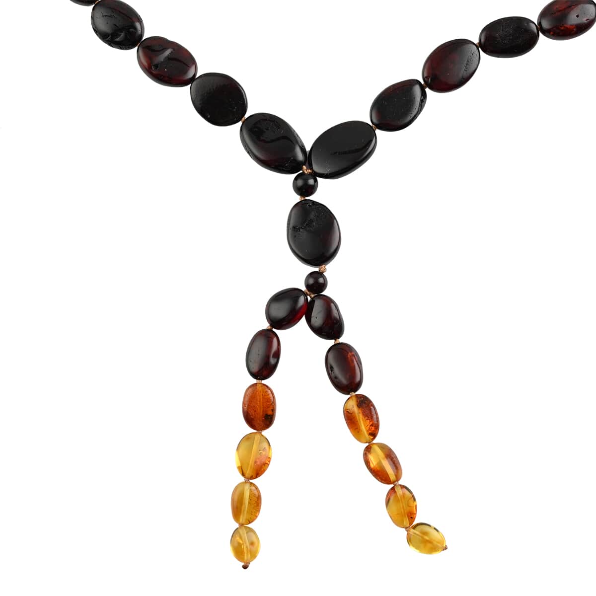 Multi Color Amber Beaded Necklace with Tassels 32 Inches in Sterling Silver image number 3