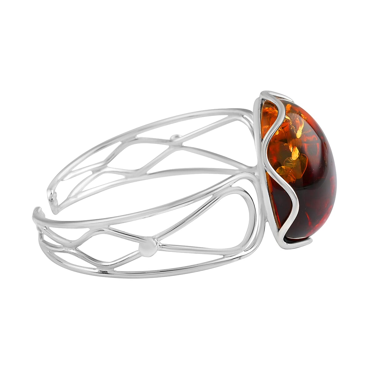 Baltic Amber Oval Free Style Open Bangle Bracelet in Sterling Silver (7 In) image number 2