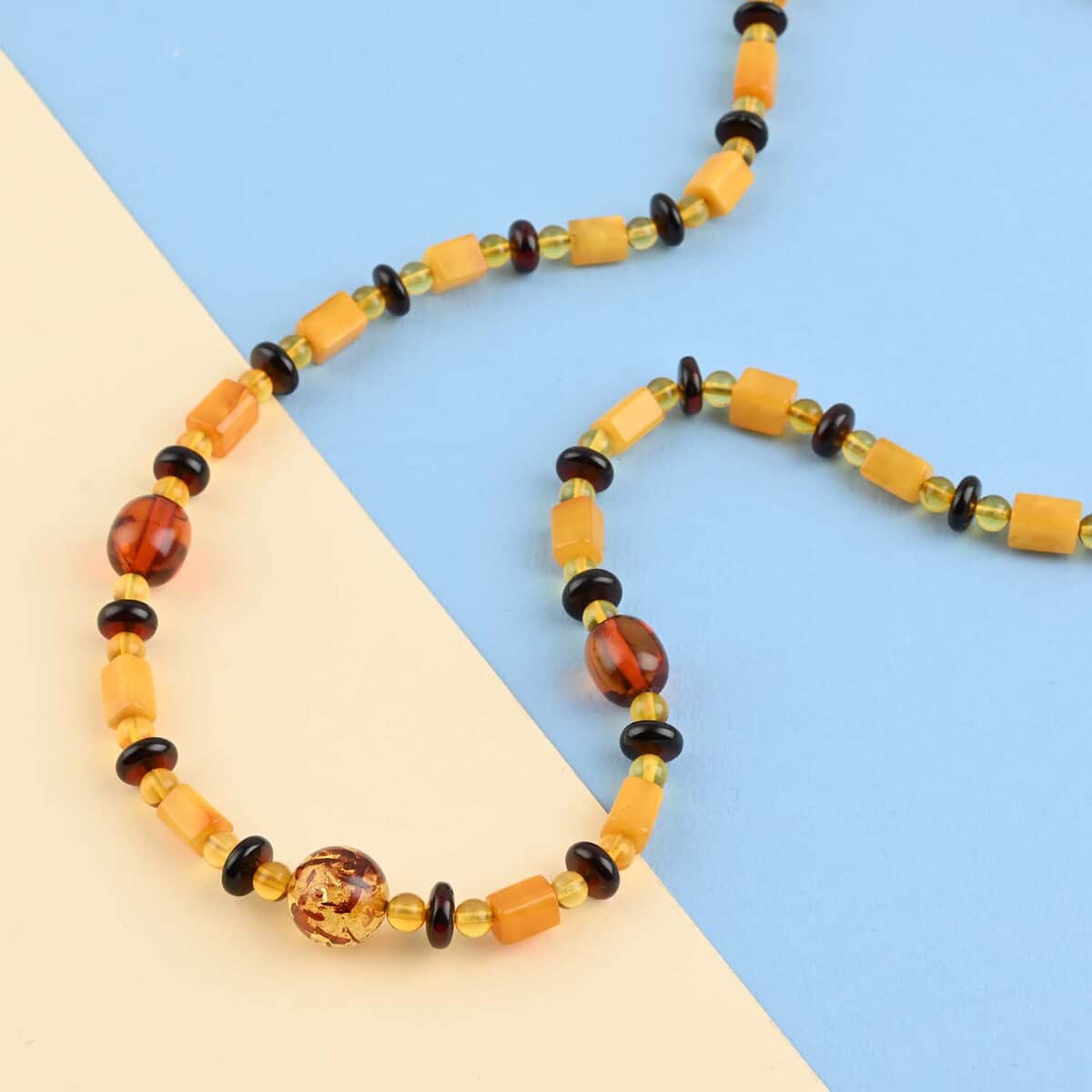 Multi Color Amber Beaded Necklace 24 Inches in Sterling Silver image number 1