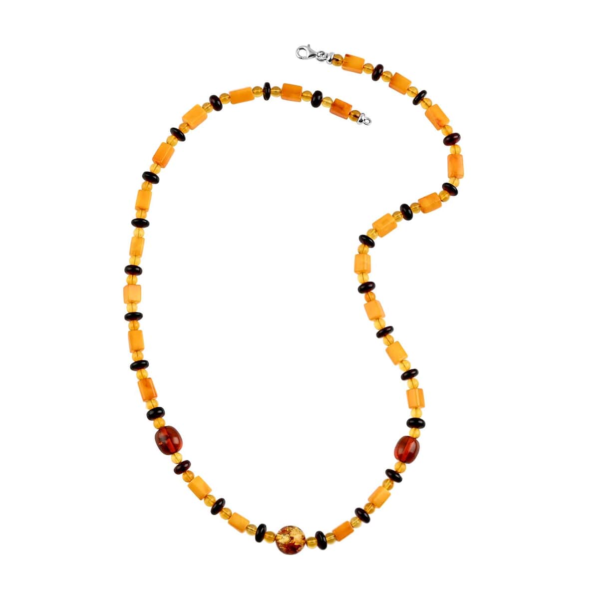 Multi Color Amber Beaded Necklace 24 Inches in Sterling Silver image number 2