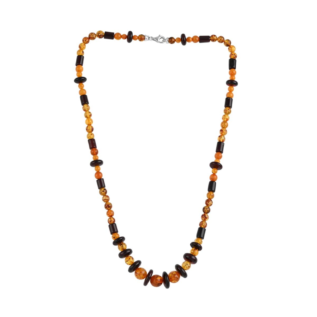 Multi Color Amber Beaded Necklace 24 Inches in Sterling Silver image number 2