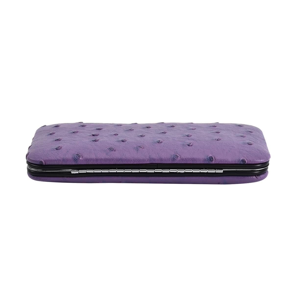 14 Piece Stainless Steel Manicure Grooming Kit in Dark Purple Ostrich Print Faux Leather Case image number 3