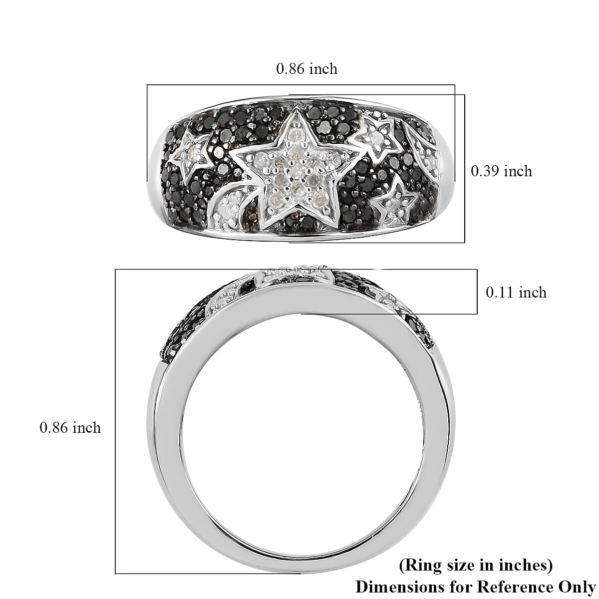 GP CELESTIAL DREAM COLLECTION Black Diamond and Diamond Moon and Star Ring in Platinum Over Sterling Silver (Size 6.0) 0.50 ctw image number 5
