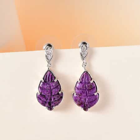 Stichtite and Natural White Zircon Dangle Floral Earrings in Platinum Over Sterling Silver 12.10 ctw image number 1