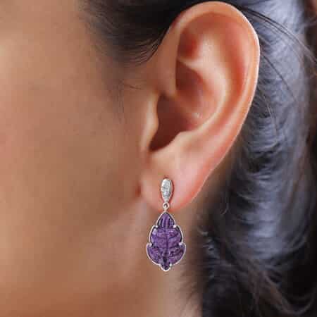 Stichtite and Natural White Zircon Dangle Floral Earrings in Platinum Over Sterling Silver 12.10 ctw image number 2