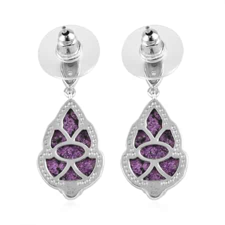 Stichtite and Natural White Zircon Dangle Floral Earrings in Platinum Over Sterling Silver 12.10 ctw image number 3