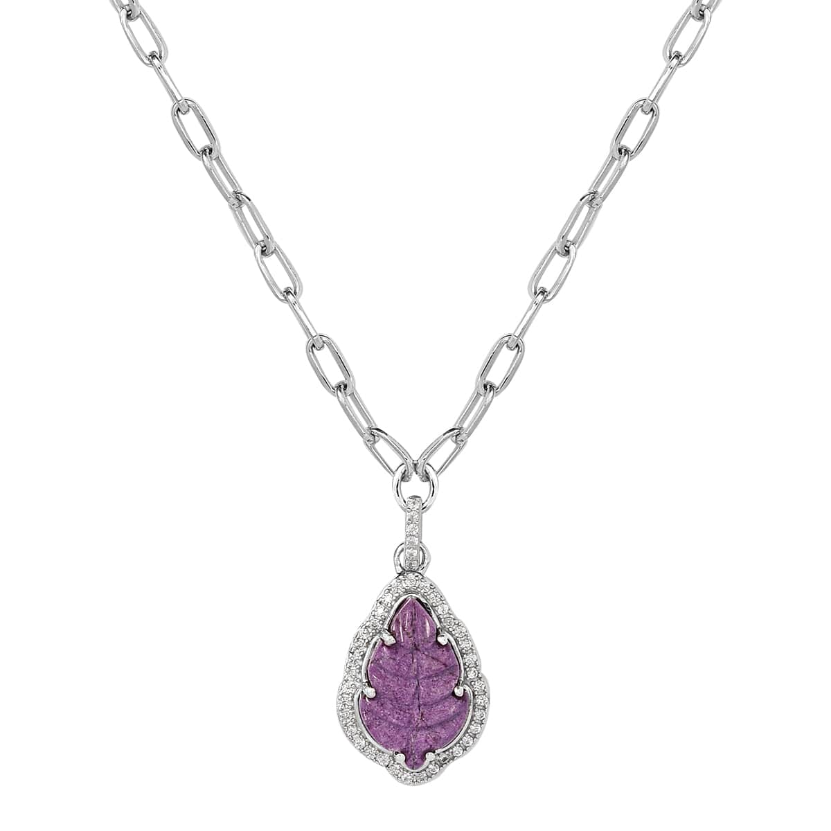 Stichtite and White Zircon Floral Necklace 18 Inches in Platinum Over Sterling Silver 5.00 ctw image number 0